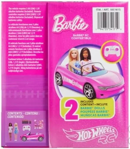 Vista 6 de Hot Wheels Coche convertible Barbie con control remoto con 2 muñecas