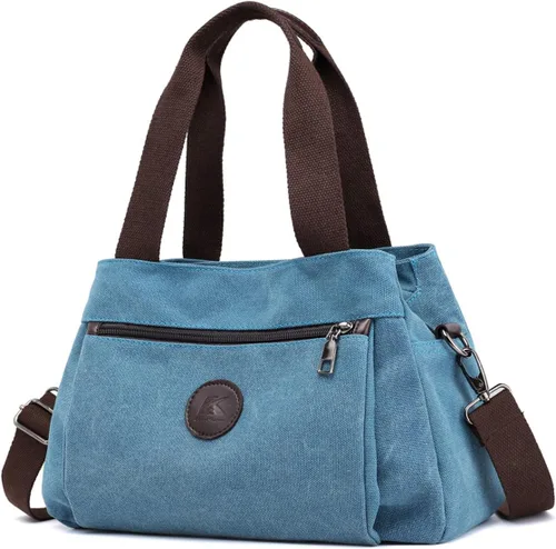 Vista 10 de Bolsos tipo morral de lona para mujer, bolsos cruzados de hombro, cartera con múltiples compartimentos, tamaño mediano Beige - Medium