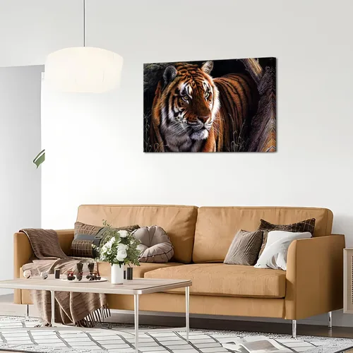 Vista 4 de KLVOS Lienzo decorativo para pared con diseño de animales salvajes, imágenes de tigre real de Bengala para pintura de pared, arte contemporáneo