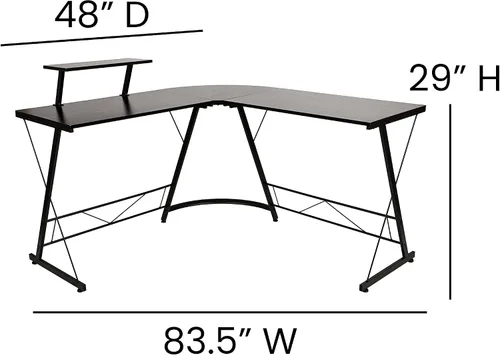 Vista 3 de Flash Furniture Ginny - Escritorio esquinero para juegos en forma de L para ahorrar espacio y estante para monitor, escritorio de computadora de 2
