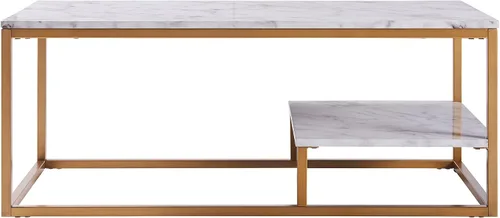 Vista 5 de Teamson Home Marmo Mesa auxiliar rectangular moderna de mármol sintético con estante de almacenamiento y superficie fácil de limpiar para sala