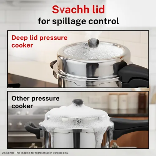 Vista 4 de Prestige Deluxe Alpha Svachh - Olla a presión de acero inoxidable con base Alpha y tapa profunda para control de derrames, (10 litros)