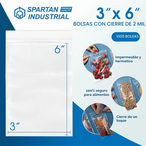 Vista 2 de Spartan Industrial - Bolsas de polietileno de plástico transparente con cierre de 3 x 6 pulgadas (1000 unidades) de 2 mil con cierre resellable
