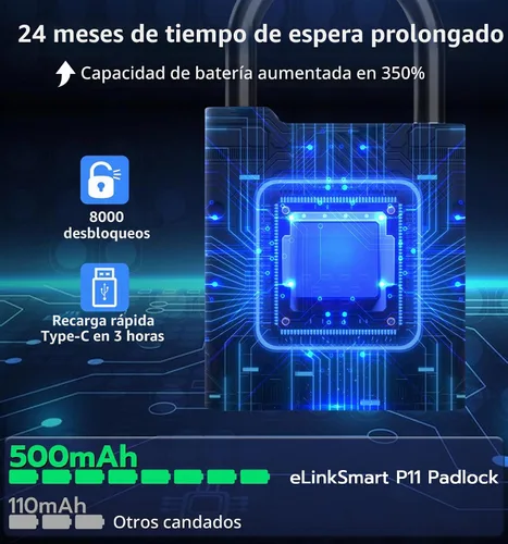 Vista 6 de eLinkSmart Candado de huellas dactilares con llave de respaldo, candado electrónico digital inteligente biométrico resistente a la intemperie