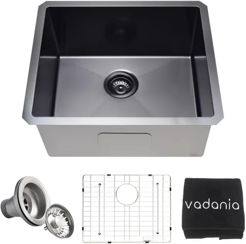 Vista 14 de VADANIA Fregadero de barra de cocina de 16 pulgadas, acabado chapado en negro, 16"x18"x10", tazón individual, bajo encimera, acero inoxidable T304