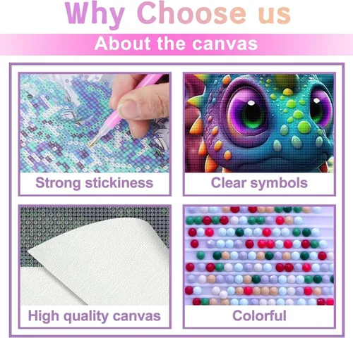 Vista 4 de Kits de pintura de diamantes de dinosaurio para adultos principiantes – Dibujos animados 5D completo taladro redondo kits de arte de diamantes