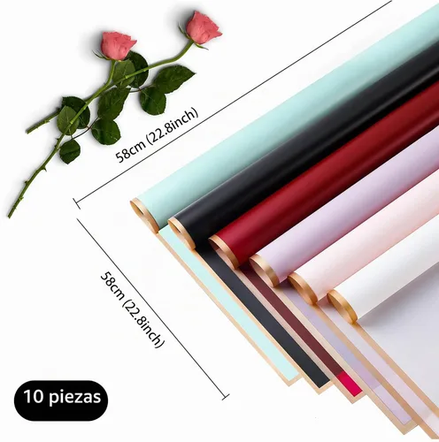 Vista 4 de Papel de regalo floral coreano - 15 hojas impermeables de envoltura de flores para ramos y regalos Negro