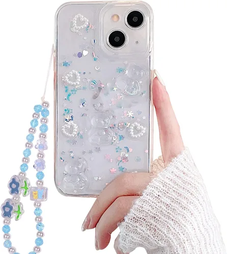 Vista 8 de Funda de teléfono para iPhone XR, bonito diseño transparente con purpurina de oso 3D para iPhone XR, para mujeres y niñas, a prueba de golpes