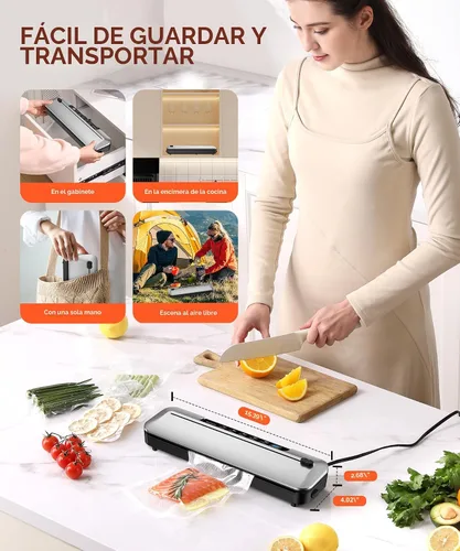 Vista 4 de Máquina selladora al vacío de 75 KPa para alimentos con modos seco/húmedo 6 en 1 y temporizador digital, diseño compacto y ligero, cortador