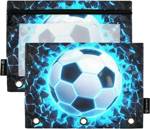 Vista 50 de Estuche para lápices de fútbol de fútbol en campo para carpeta de 3 anillas, paquete de 2 bolsas impermeables para lápices, estuche transparente