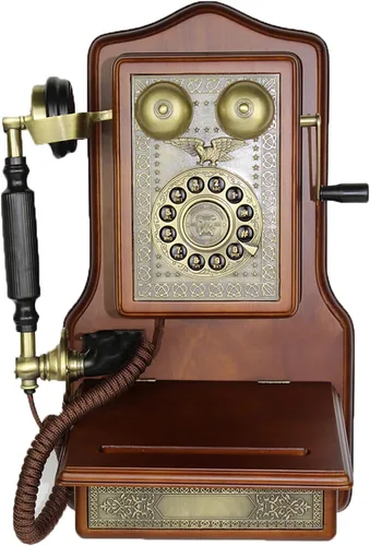 Vista 2 de Teléfono fijo retro, teléfonos montados en la pared para teléfono fijo con anillo mecánico, teléfono con cable clásico a la antigua, decoración