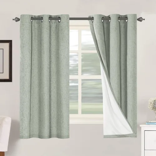 Vista 141 de H.VERSAILTEX Cortinas 100% opacas con aislamiento térmico, texturizadas, de lino, con bloqueo completo de calor y luz, para sala de estar y Negro