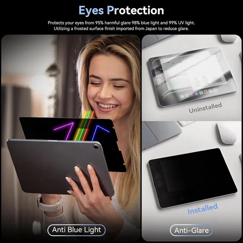 Vista 3 de Protector de pantalla de privacidad compatible con iPad de 10.2 pulgadas (9ª/8ª/7ª generación, 2021/2020/2019), filtro espía de luz azul