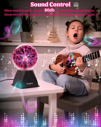 Vista 2 de Theefun Bola de Plasma: Verdadera Bola de 6 Pulgadas con Base de 3.5 Pulgadas, Globo de Plasma Regalos de Navidad Lámpara Sensible al Tacto y Sonido
