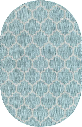 Vista 3 de Unique Loom Outdoor Trellis Collection Alfombra de Área (5' 1" x 8' Oval, Aguamarina/Gris)