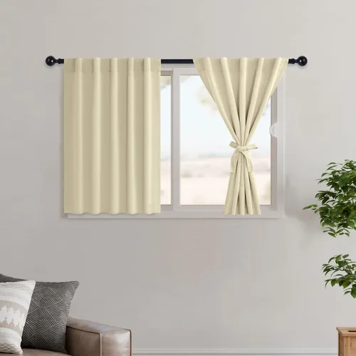Vista 30 de Hiasan Cortinas opacas negras para dormitorio, cortinas opacas cortas de 45 pulgadas de largo, con aislamiento térmico, bolsillo para barra