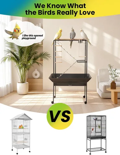 Vista 4 de TrailBlaze Spacious Bird Play Center Stand SY-252, pajarero de loro resistente para interiores y exteriores con ruedas bloqueables, perchas