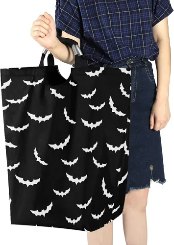 Vista 6 de Cesta de lavandería de 50 L para Halloween, diseño gótico, plegable, con asas acolchadas, impermeable, duradera, cesta de almacenamiento