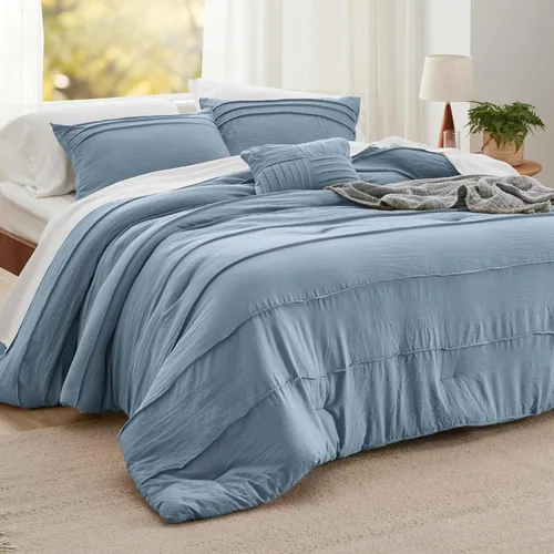 Vista 30 de Bedsure - Juego de edredón individual de 3 piezas, beige bohemio, plisado