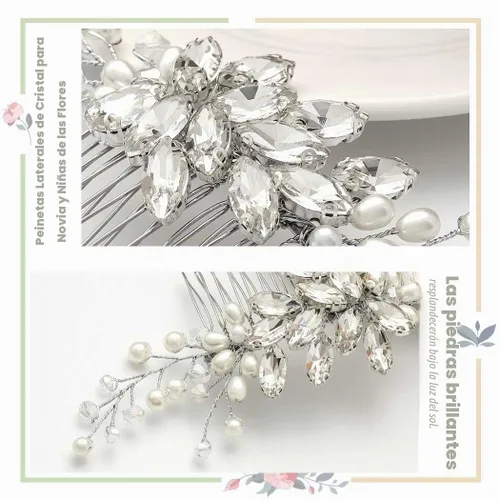 Vista 7 de GORAIS Peine para el cabello de boda Rhinestone Accesorios para el cabello nupcial Piezas de pelo de perlas