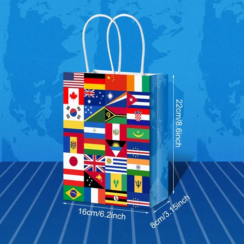 Vista 2 de Pajean Paquete de 16 bolsas de bandera internacional, bolsas de regalo de bandera del mundo para apertura de eventos deportivos, celebraciones