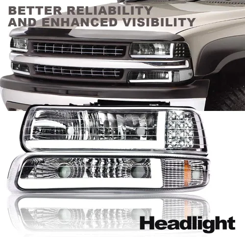 Vista 9 de Conjunto de faros LED CNNELL compatible con Chevy Silverado 1999-2002/Suburban Tahoe 2000-2006, carcasa cromada con lente transparente, reflector