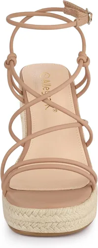 Vista 2 de Allegra K Sandalias de plataforma para mujer con tacón de cuña y tiras