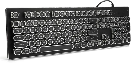 Vista 4 de 070 Teclado mecánico retro para juegos de 104 teclas, luz mixta, impermeable, cable USB, diseño ergonómico (negro)