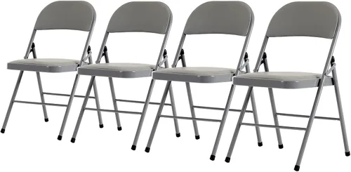 Vista 15 de Paquete de 4 sillas plegables negras, sillas plegables acolchadas con asiento y respaldo de piel sintética, sillas plegables de metal portátiles