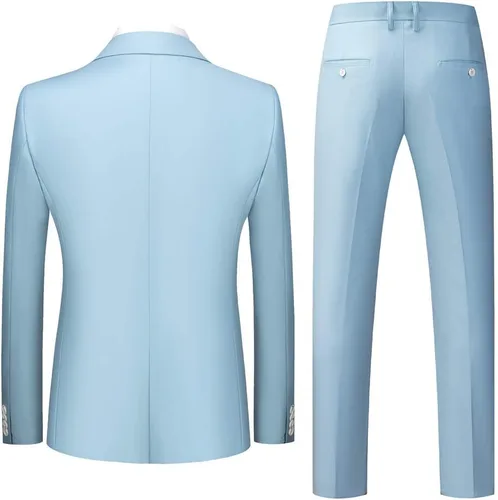 Vista 2 de MOGU Traje ajustado de 2 piezas para hombre, para baile de graduación, negocios, boda, baile (chaqueta de traje + pantalones)