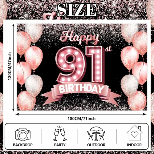 Vista 54 de Cartel de feliz cumpleaños décimo oro rosa, telón de fondo, saludos a 10 años, globos de confeti, decoración temática para niñas de 10 años