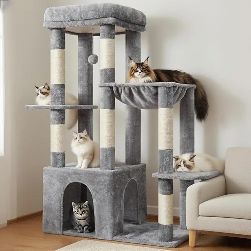 Vista 12 de Heybly Árbol para gatos resistente con base grande para gatos grandes de Beige