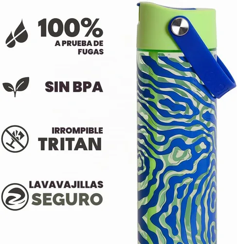 Vista 6 de Elemental Botella de agua Splash con pajilla, botella de agua reutilizable de plástico Tritan sin BPA con correa, ideal para viajes, gimnasio y Aqua