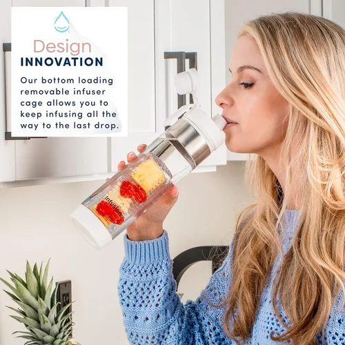 Vista 4 de Infusion Pro Botella de agua con infusor de frutas de 24 onzas con tapa giratoria: funda aislada y agua infundida libro electrónico de recetas