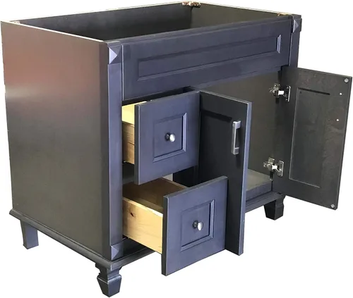 Vista 3 de Gabinete de madera maciza metálica de carbono para baño, 36 pulgadas de ancho x 21 pulgadas de profundidad x 32 pulgadas de alto (cajones izquierdos)
