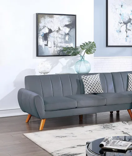 Vista 4 de Plush Cushion 2-Piece Sectional Sofa Set Left Facing Sofa Right Facing Chaise in Dark Gray Velvet for Contemporary Living Room Comfort