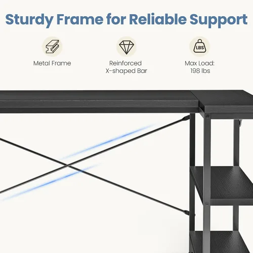 Vista 6 de DUMOS 39" L Shaped Computer Desk, Gaming Corner Desks with Storage Shelves Home Office PC Table, Writing Working Study Desk with Reversible