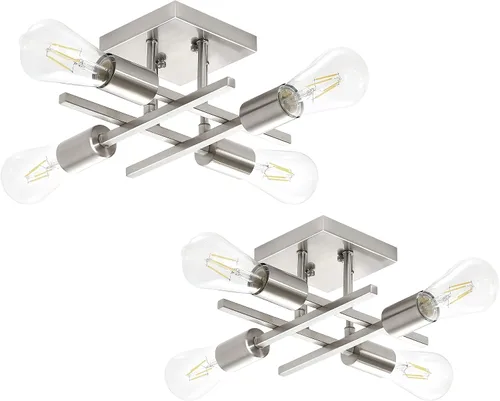 Vista 14 de Lámpara industrial de techo semiempotrada de 4 luces, lámpara de araña negra de granja, moderna lámpara de techo Sputnik con base E26 para cocina