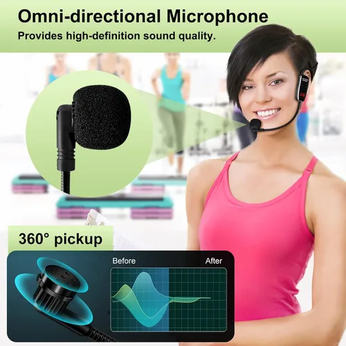 Vista 4 de Auriculares con Micrófono Inalámbrico, Sistema de Micrófono y Altavoz de Cabeza UHF, Auriculares Profesionales con Amplificador de Voz y Micrófonos