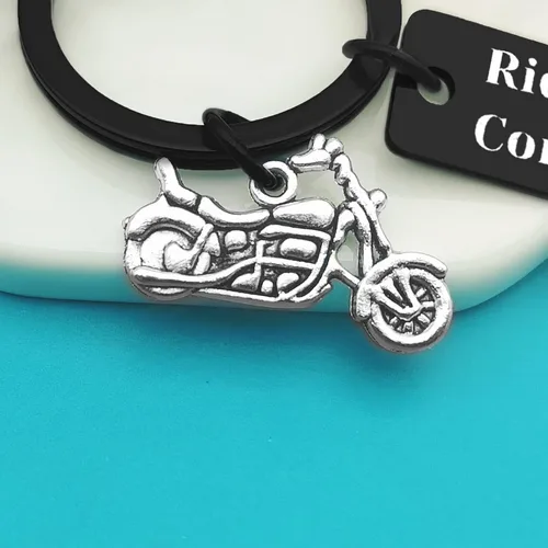 Vista 6 de Llavero de motociclista para conducir, seguro para montar con seguridad, siempre viene a casa, llavero de motocicleta, regalos para marido, novio