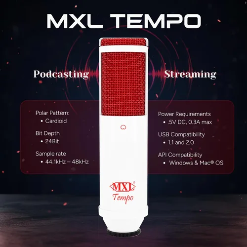 Vista 2 de MXL micrófonos Condensador Micrófono, micrófono cardioide, Blanco/Rojo