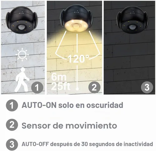 Vista 4 de HONWELL Luz con sensor de movimiento funciona con pilas, foco inalámbrico para exteriores, detector de movimiento impermeable, luz de inundación
