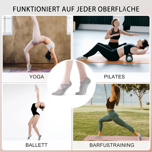 Vista 2 de Calcetines de yoga con agarre antideslizante para mujer, talla única, para fitness, deporte, danza de calcetines
