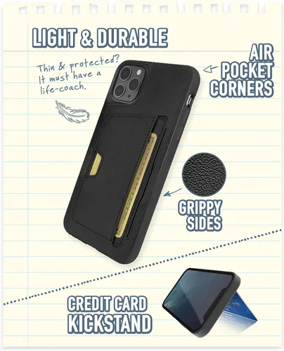 Vista 4 de Smartish Funda tipo cartera para iPhone 11 Pro - Wallet Slayer Vol. 2 [soporte protector delgado] tarjetero (seda) - Black Tie Affair