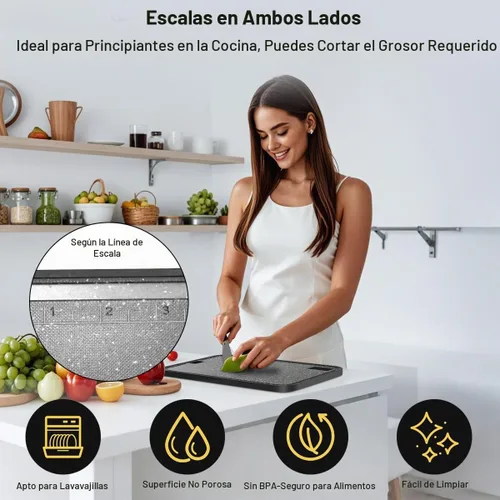 Vista 6 de Tabla de cortar de plástico apta para lavavajillas, 2 tablas de cortar grande para carne con ranuras para jugos, antideslizante, reversible y apta