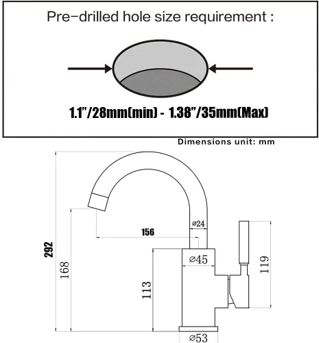 Vista 7 de Grifo de acero inoxidable de arco alto de un solo mango para fregadero de precocina/fregadero de bar/fregadero de baño por Phiestina, con placa