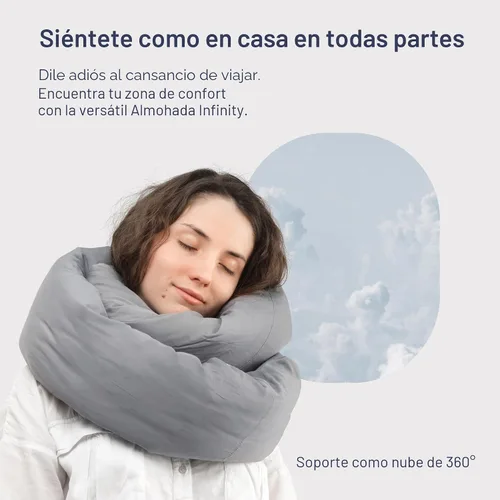 Vista 2 de Huzi Infinity Pillow - Bufanda cervical suave para usar en el hogar y viajes, soporte para dormir (gris)