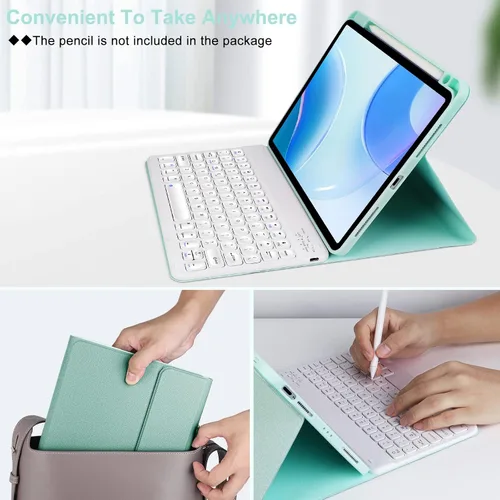 Vista 5 de Funda de teclado para iPad Pro11 "1ª/2ª/3ª/4ª generación con soporte para lápices, compatible con iPad Air4/Air5/Air de 11 pulgadas M2, teclado