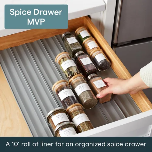 Vista 2 de YouCopia SpiceLiner - Organizador de cajones para especias (rollo de ajuste universal de 10 pies), color gris
