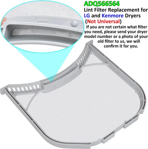 Vista 5 de ADQ566564 - Filtro de pelusa de repuesto para secadoras LG y Kenmore, filtro ADQ566564 (parte inferior con muescas), trampa de pantalla de pelusa